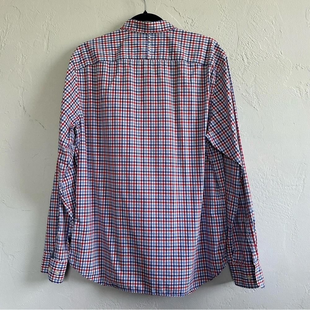 Banana Republic Red and Blue Casual Long Sleeve Button Down Shirt Grant Fit